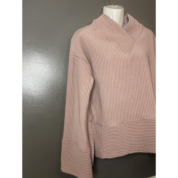 Tahari Sport Sweater Womens Small Pink Ribbed Shawl Collar Bell Sleeve Pullover - Picture 2 of 6